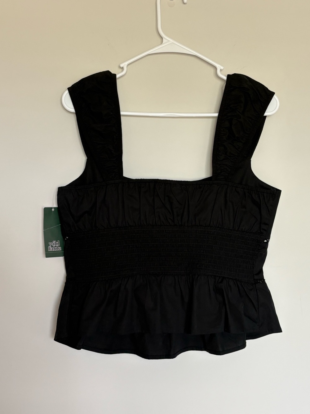 NWT Wild Fable Black Peplum Tank Top Medium M Crochet Cutout Smocked Square Neck - Picture 6 of 10